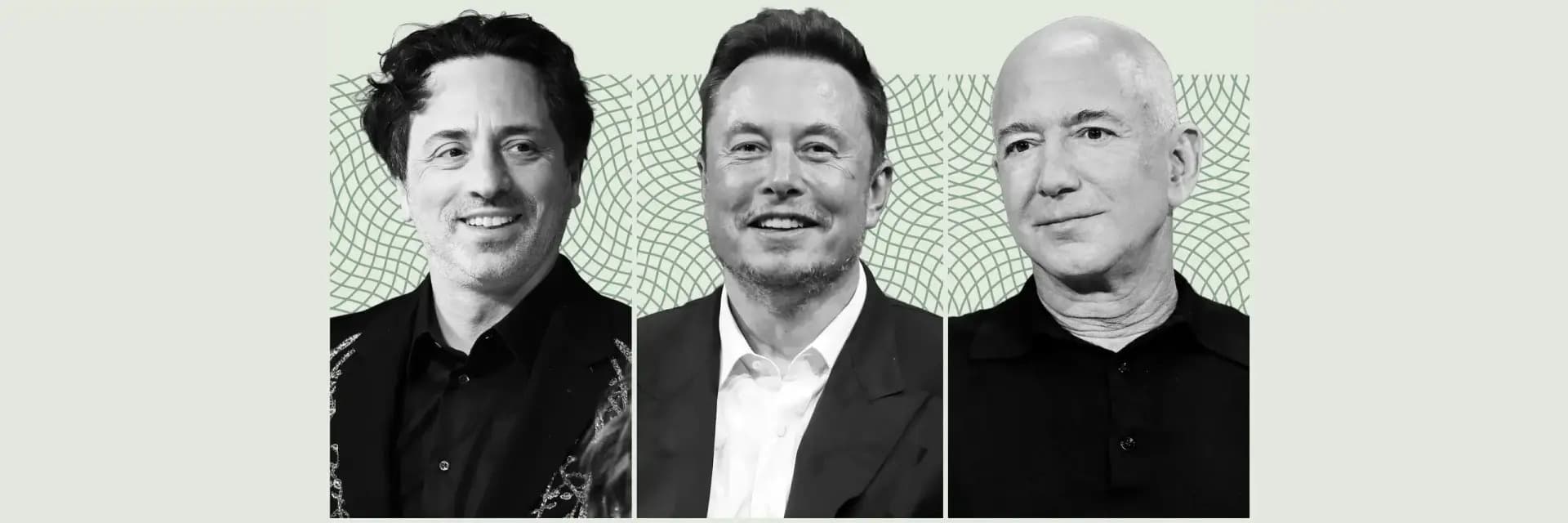 De izquierda a derecha: Sergey Brin, Elon Musk y Jeff Bezos GETTY IMAGES, DESDE LA IZQUIERDA: CHRISTOPHER-POLK/WWD; CHESNOT; EUGENE GOLOGURSKY